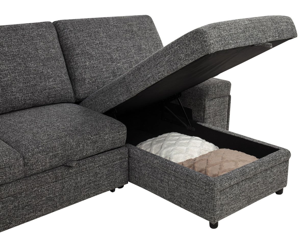 Demko Sleeper Sectional Sofa with Storage Chaise - Bluetooth Speakers, USB Charging & Cupholders in Granite – view 13