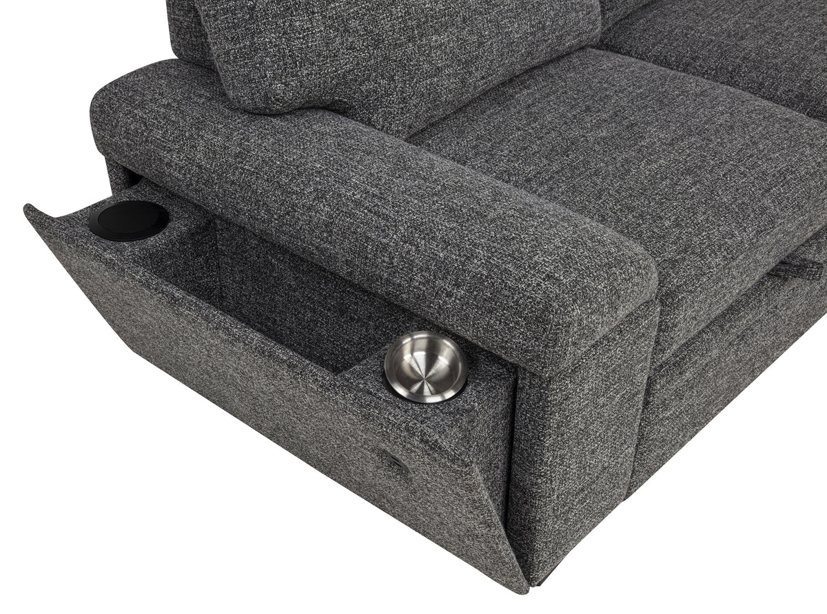 Demko Sleeper Sectional Sofa with Storage Chaise - Bluetooth Speakers, USB Charging & Cupholders in Granite – view 14