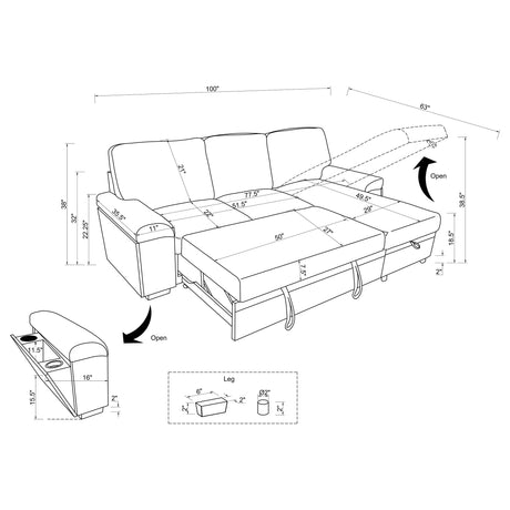 Demko Sleeper Sectional Sofa with Storage Chaise - Bluetooth Speakers, USB Charging & Cupholders in Granite – view 17
