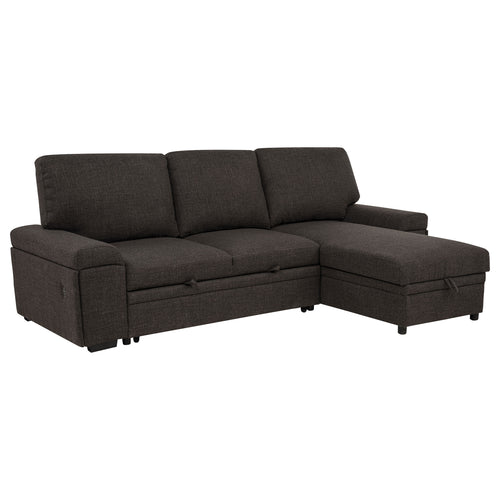 Demko Sleeper Sectional with Storage Chaise - Brown Fabric with Bluetooth Speakers, USB & Cup Holders