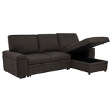 Demko Sleeper Sectional with Storage Chaise - Brown Fabric with Bluetooth Speakers, USB & Cup Holders – view 2