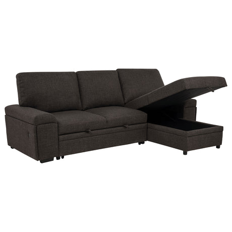 Demko Sleeper Sectional with Storage Chaise - Brown Fabric with Bluetooth Speakers, USB & Cup Holders – view 2