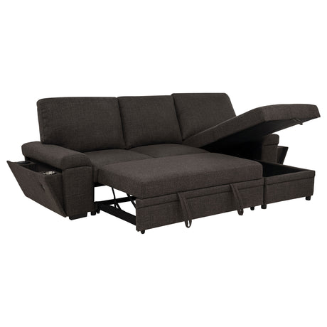 Demko Sleeper Sectional with Storage Chaise - Brown Fabric with Bluetooth Speakers, USB & Cup Holders – view 4