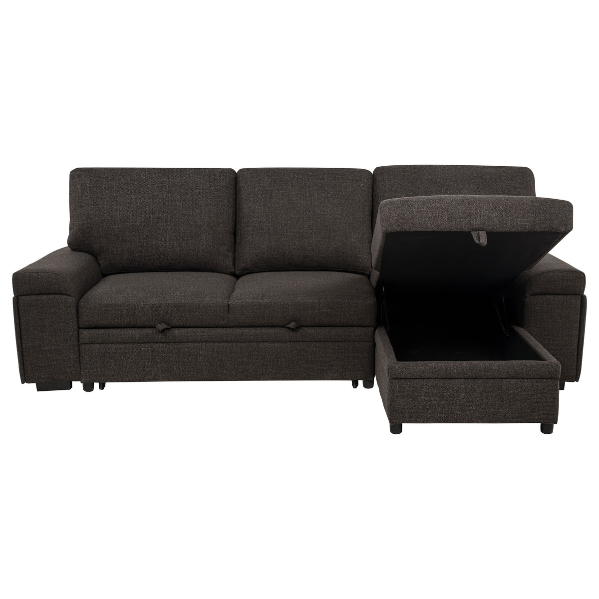 Demko Sleeper Sectional with Storage Chaise - Brown Fabric with Bluetooth Speakers, USB & Cup Holders – view 6