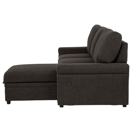 Demko Sleeper Sectional with Storage Chaise - Brown Fabric with Bluetooth Speakers, USB & Cup Holders – view 10