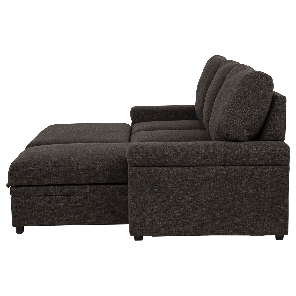 Demko Sleeper Sectional with Storage Chaise - Brown Fabric with Bluetooth Speakers, USB & Cup Holders – view 11