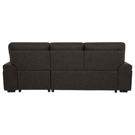 Demko Sleeper Sectional with Storage Chaise - Brown Fabric with Bluetooth Speakers, USB & Cup Holders – view 12
