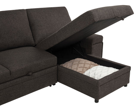 Demko Sleeper Sectional with Storage Chaise - Brown Fabric with Bluetooth Speakers, USB & Cup Holders – view 13