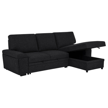 Demko Sleeper Sectional with Storage Chaise - Bluetooth Speakers, USB Charging & Cup Holders in Black Fabric – view 2