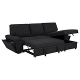 Demko Sleeper Sectional with Storage Chaise - Bluetooth Speakers, USB Charging & Cup Holders in Black Fabric – view 4