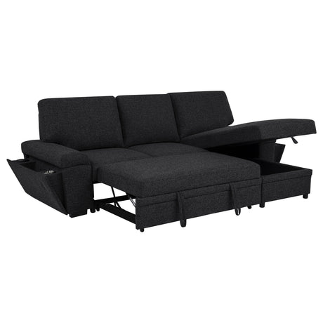 Demko Sleeper Sectional with Storage Chaise - Bluetooth Speakers, USB Charging & Cup Holders in Black Fabric – view 4