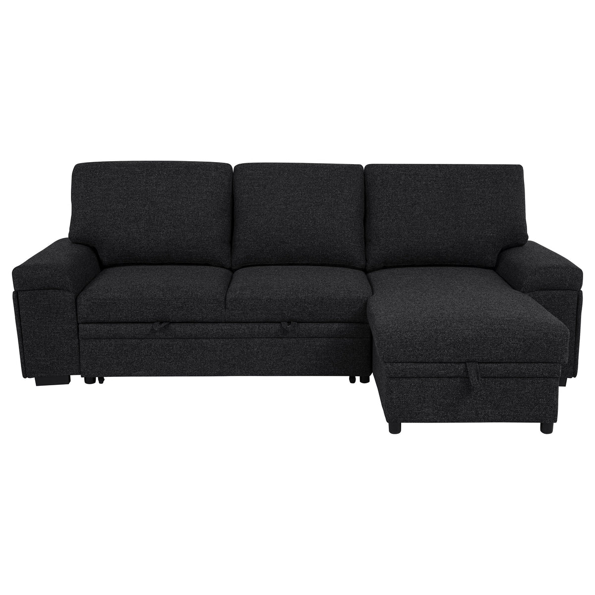 Demko Sleeper Sectional with Storage Chaise - Bluetooth Speakers, USB Charging & Cup Holders in Black Fabric – view 5
