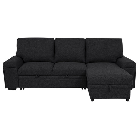 Demko Sleeper Sectional with Storage Chaise - Bluetooth Speakers, USB Charging & Cup Holders in Black Fabric – view 5