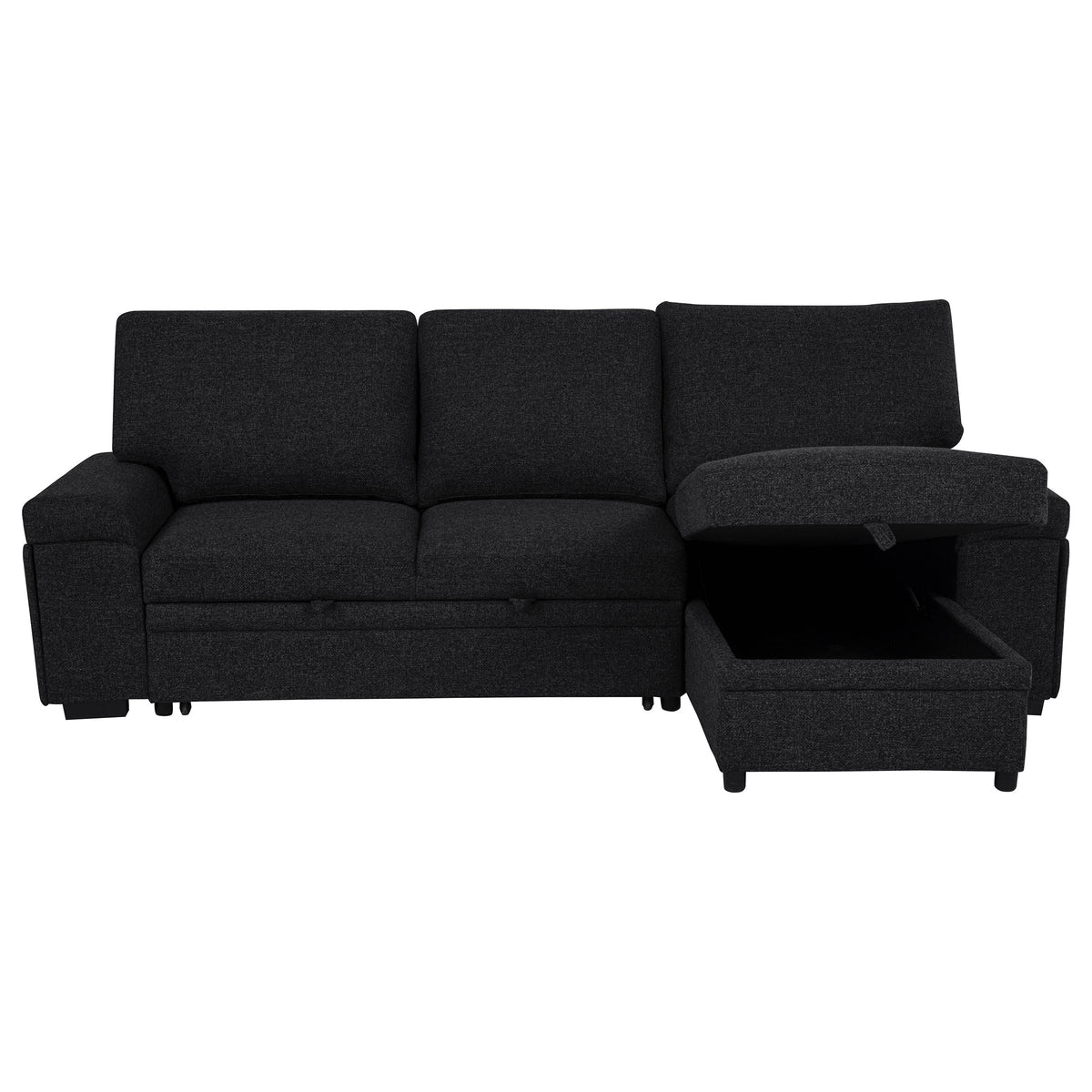 Demko Sleeper Sectional with Storage Chaise - Bluetooth Speakers, USB Charging & Cup Holders in Black Fabric – view 6