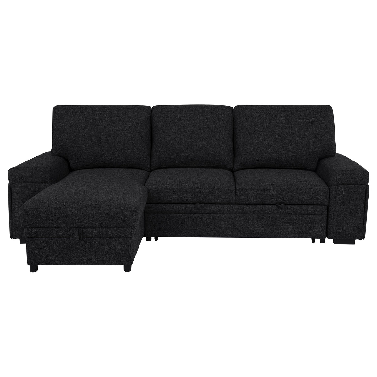 Demko Sleeper Sectional with Storage Chaise - Bluetooth Speakers, USB Charging & Cup Holders in Black Fabric – view 8