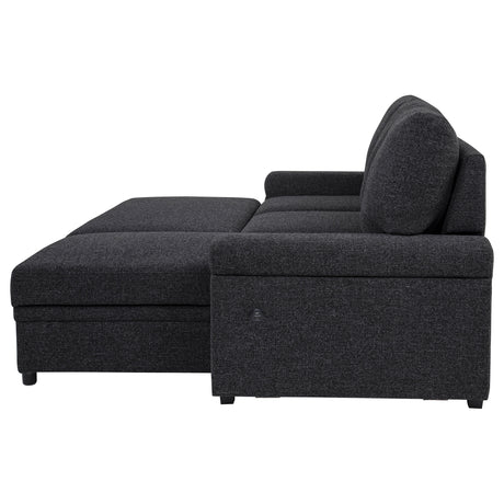 Demko Sleeper Sectional with Storage Chaise - Bluetooth Speakers, USB Charging & Cup Holders in Black Fabric – view 11