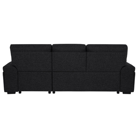 Demko Sleeper Sectional with Storage Chaise - Bluetooth Speakers, USB Charging & Cup Holders in Black Fabric – view 12