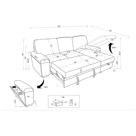 Demko Sleeper Sectional with Storage Chaise - Bluetooth Speakers, USB Charging & Cup Holders in Black Fabric – view 17