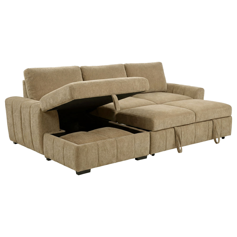 Pastrana Sleeper Sectional Sofa with LAF Chaise - Camel Fabric with Wide Track Arms