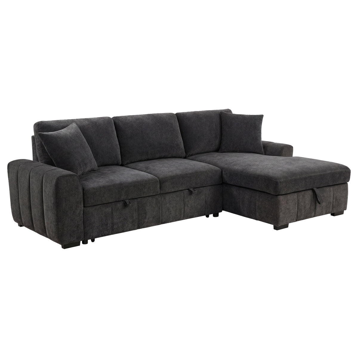 Pastrana Sleeper Sectional Sofa with Right-Facing Chaise - Charcoal Grey Fabric with Track Arms – view 2