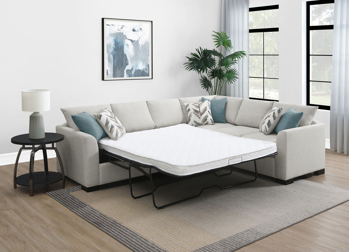 Ashford Sleeper Sectional Sofa - Greige Chenille with Pull-Out Memory Foam Bed & 6 Accent Pillows – view 3