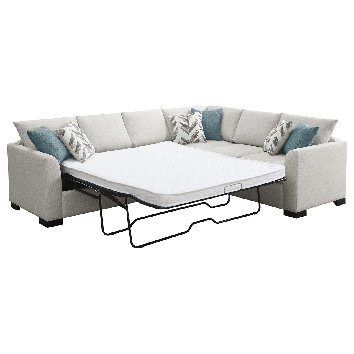 Ashford Sleeper Sectional Sofa - Greige Chenille with Pull-Out Memory Foam Bed & 6 Accent Pillows – view 5