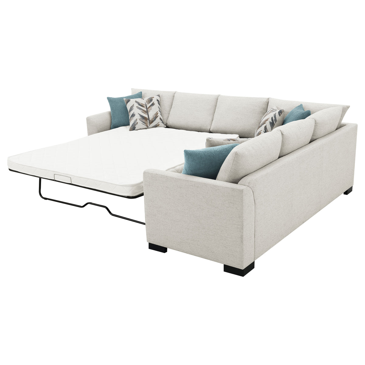 Ashford Sleeper Sectional Sofa - Greige Chenille with Pull-Out Memory Foam Bed & 6 Accent Pillows – view 8