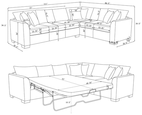 Ashford Sleeper Sectional Sofa - Greige Chenille with Pull-Out Memory Foam Bed & 6 Accent Pillows – view 17
