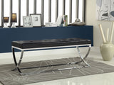 Walton Tufted Leatherette Accent Bench - Black Upholstery on Polished Chrome Frame – view 1
