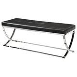 Walton Tufted Leatherette Accent Bench - Black Upholstery on Polished Chrome Frame – view 3