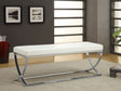 Walton Tufted Leatherette Accent Bench - White Upholstery on Curved Chrome Frame – view 1