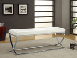 Walton Tufted Leatherette Accent Bench - White Upholstery on Curved Chrome Frame – view 1