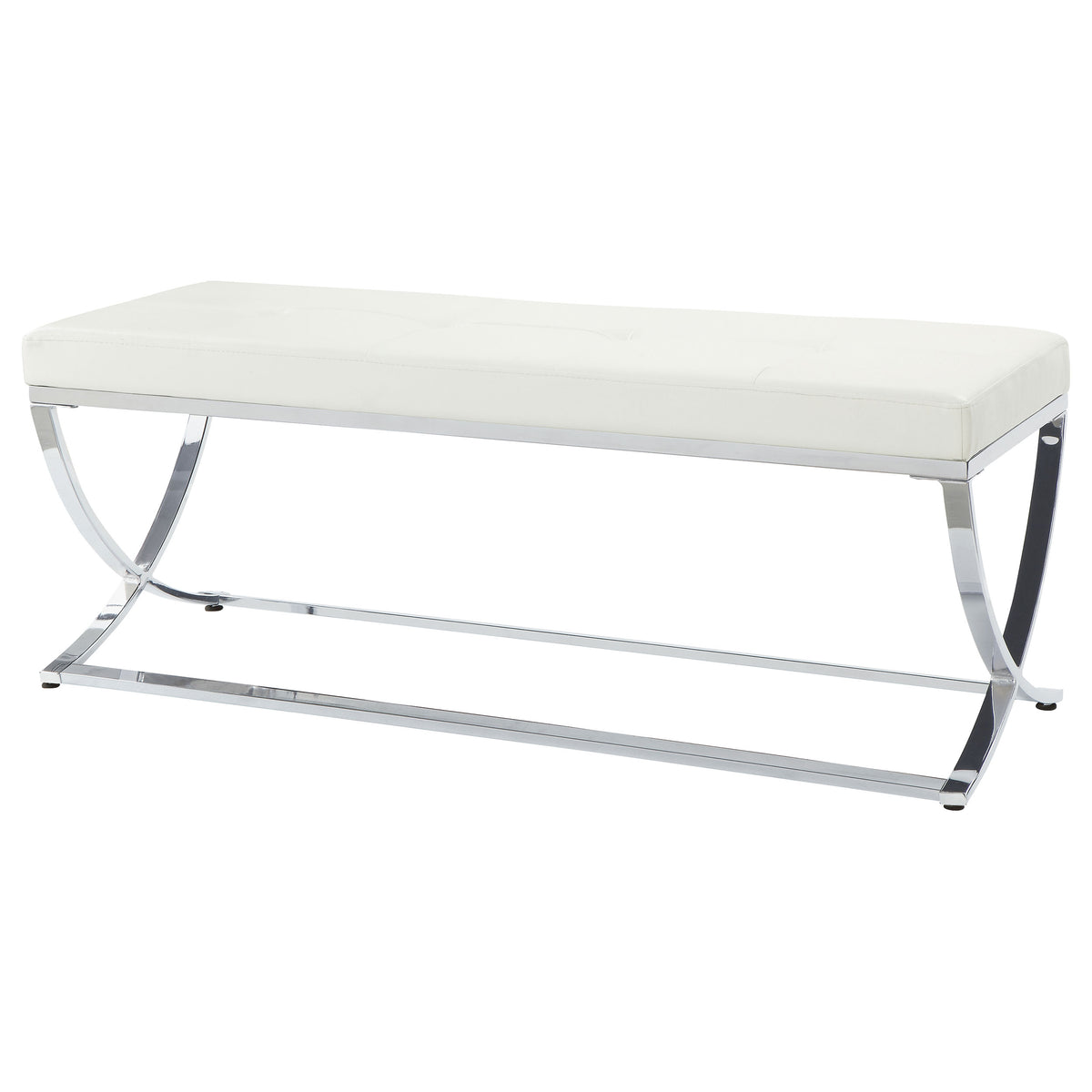 Walton Tufted Leatherette Accent Bench - White Upholstery on Curved Chrome Frame – view 3