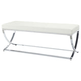 Walton Tufted Leatherette Accent Bench - White Upholstery on Curved Chrome Frame – view 3