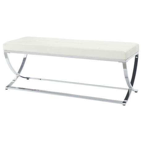 Walton Tufted Leatherette Accent Bench - White Upholstery on Curved Chrome Frame – view 3
