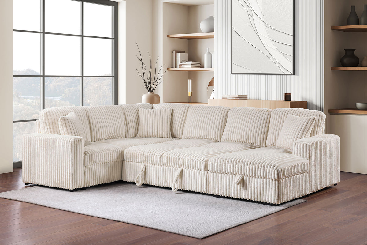 Devonshire Sleeper Sectional with Pop-Up Bed & Storage Chaise - Camel Corduroy – view 4