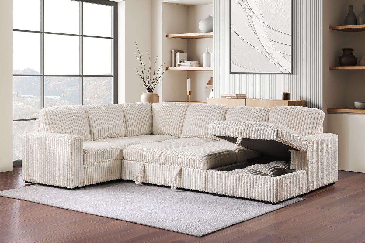 Devonshire Sleeper Sectional with Pop-Up Bed & Storage Chaise - Camel Corduroy – view 5