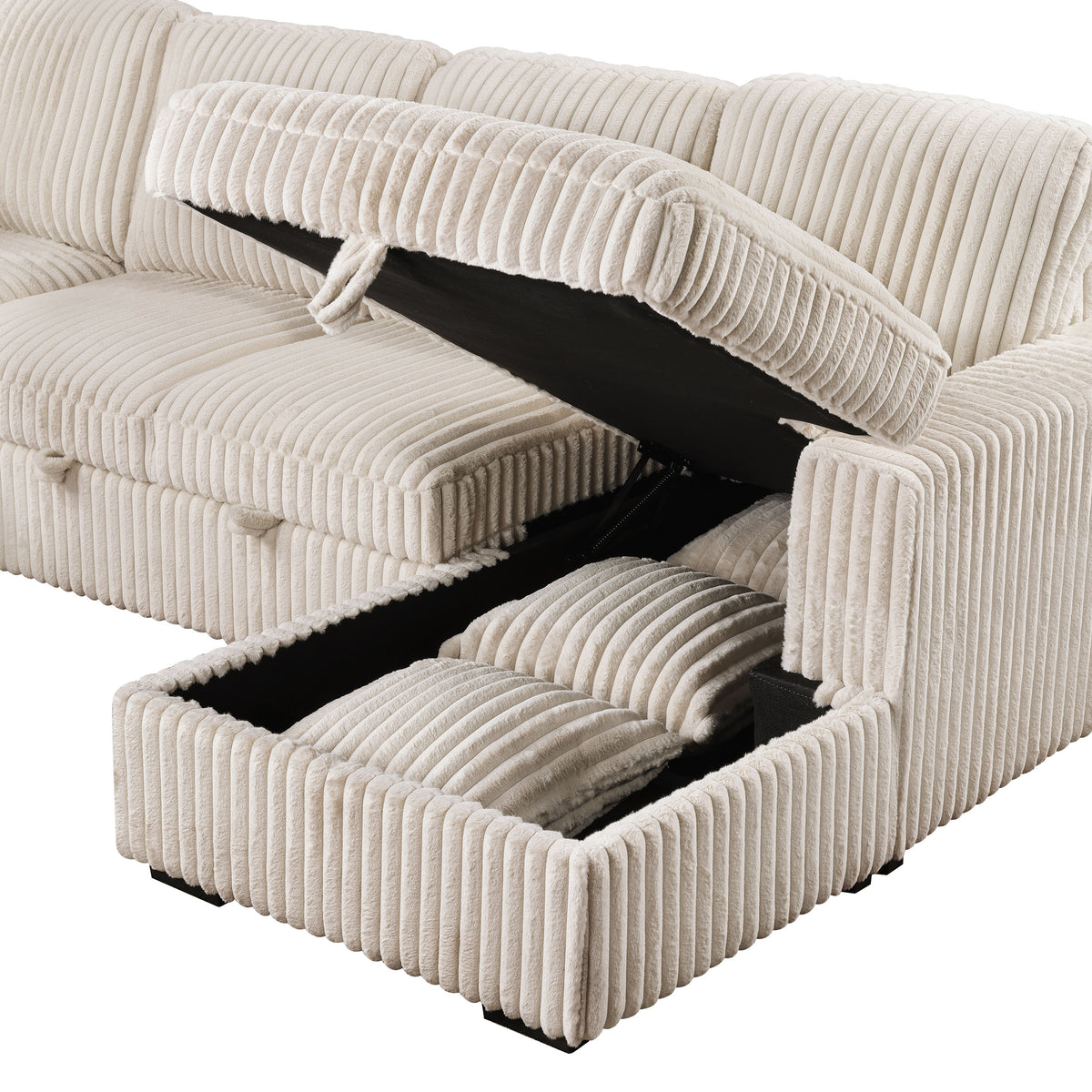 Devonshire Sleeper Sectional with Pop-Up Bed & Storage Chaise - Camel Corduroy – view 16