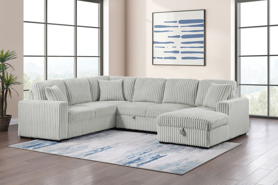 Devonshire Sleeper Sectional Sofa with Storage Chaise & Pop-Up Bed - Grey Corduroy