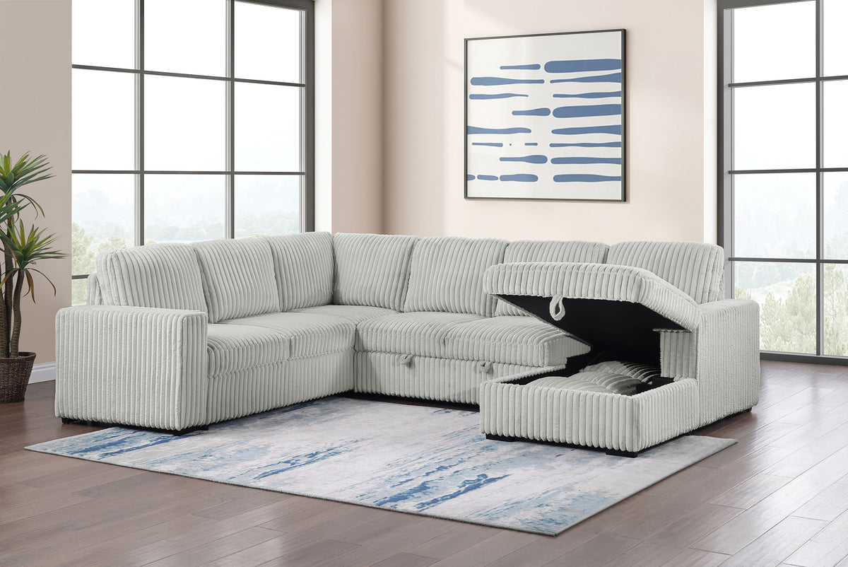 Devonshire Sleeper Sectional Sofa with Storage Chaise & Pop-Up Bed - Grey Corduroy – view 3
