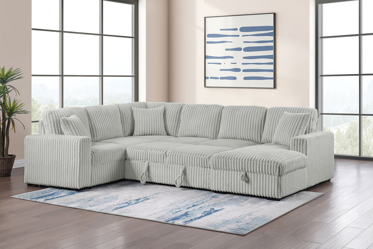 Devonshire Sleeper Sectional Sofa with Storage Chaise & Pop-Up Bed - Grey Corduroy – view 4