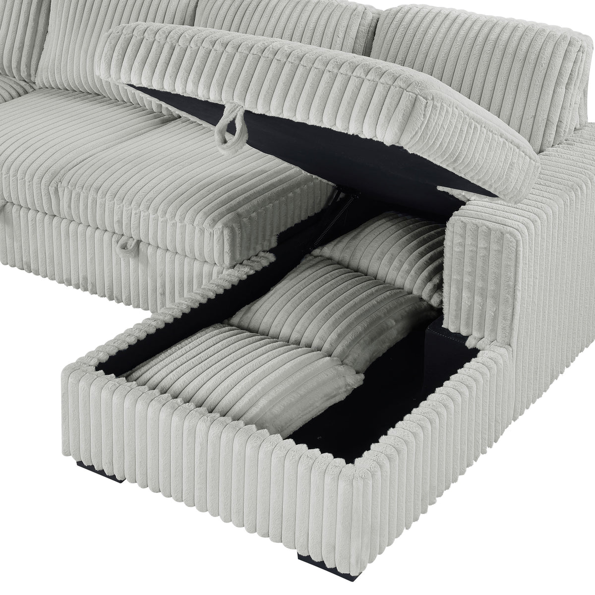 Devonshire Sleeper Sectional Sofa with Storage Chaise & Pop-Up Bed - Grey Corduroy – view 16