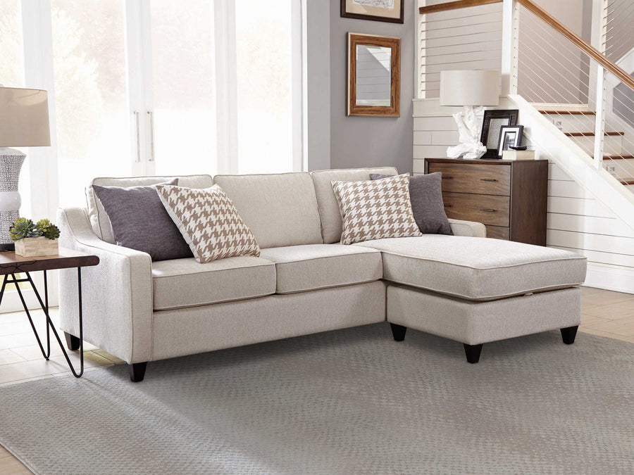 Mcloughlin Sloped Arm Sectional with Reversible Chaise - Platinum Chenille, Espresso Tapered Feet