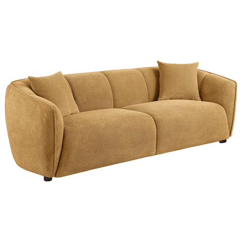 Aleisha Channel-Back Chenille Sofa, Loveseat & Chair - Rounded Shelter Arms in Mustard Yellow