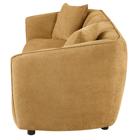 Aleisha Channel-Back Chenille Sofa, Loveseat & Chair - Rounded Shelter Arms in Mustard Yellow – view 8