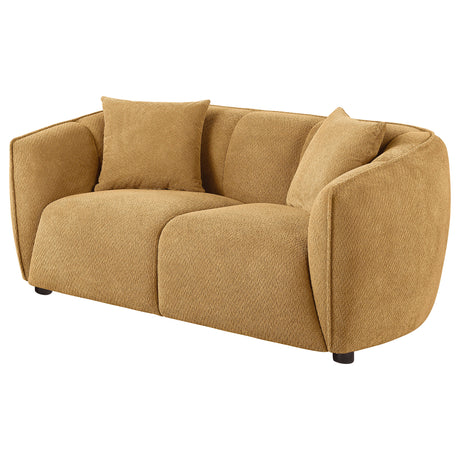 Aleisha Channel-Back Chenille Sofa, Loveseat & Chair - Rounded Shelter Arms in Mustard Yellow – view 16