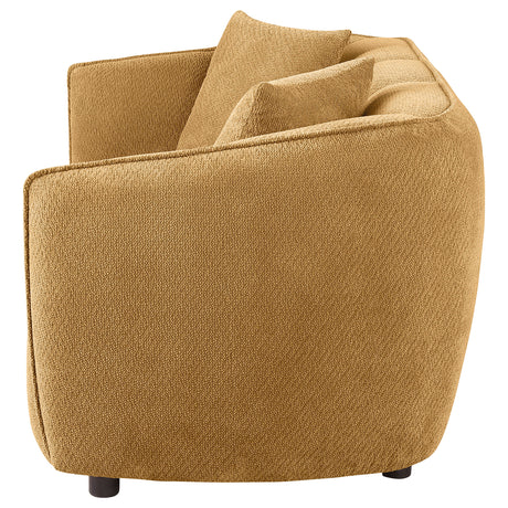 Aleisha Channel-Back Chenille Sofa, Loveseat & Chair - Rounded Shelter Arms in Mustard Yellow – view 17