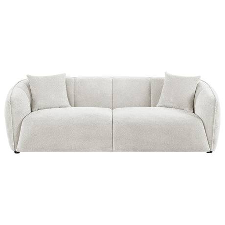 Aleisha Channel-Back Chenille Sofa, Loveseat & Accent Chair - Rounded Shelter Arms in Ivory, Living Room Sets – view 6
