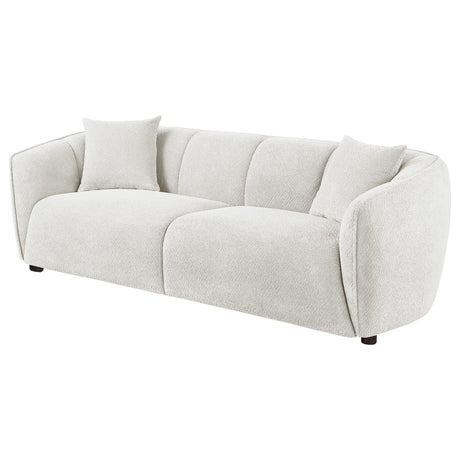 Aleisha Channel-Back Chenille Sofa, Loveseat & Accent Chair - Rounded Shelter Arms in Ivory, Living Room Sets – view 7