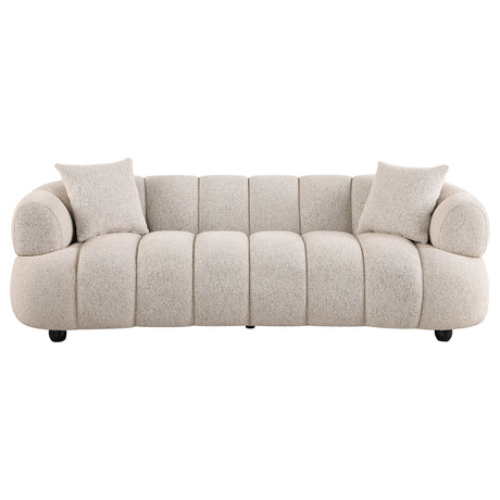 Whitney Channel Tufted Boucle Sofa, Loveseat & Accent Chair - Rounded Arms in Pebble, Contemporary Living Room Sets – view 6